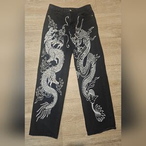Black Jeans with White Dragon Graphic. Size 29x29